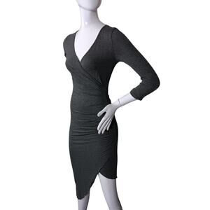 ANGL Bodycon Assymetrical Dress Size Small Wrap Zipper Pullover 3/4 Sleeve